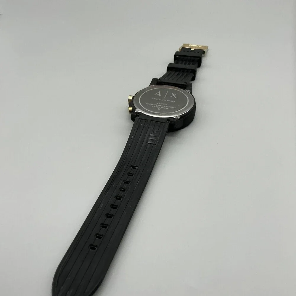Armani Exchange Mens Watch 45mm Black Dial Chronograph Date Gold Tone New Batt